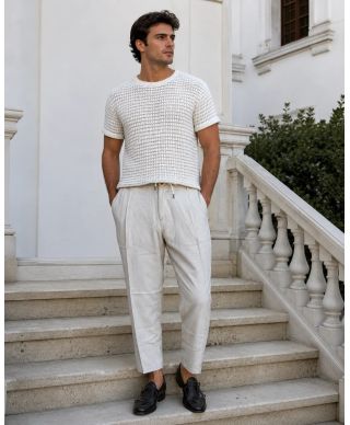 Pantalone uomo beige, lino cotone - Paul Miranda