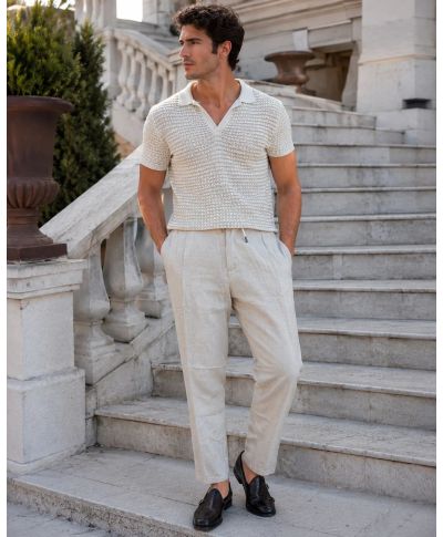 Pantalone uomo beige, lino cotone - Paul Miranda