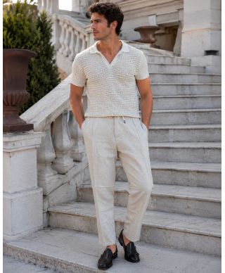 Pantalone uomo beige, lino cotone - Paul Miranda