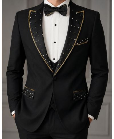 Abito diciottesimo uomo, con strass oro - Gogolfun.it