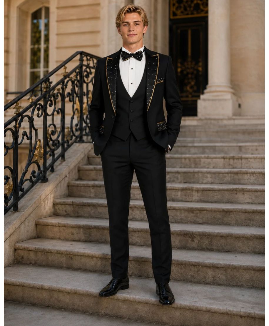 Abito diciottesimo uomo, con strass oro - Gogolfun.it
