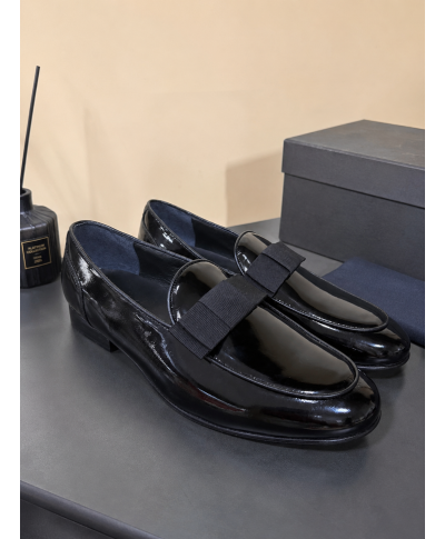 Scarpe da cerimonia in vernice nera, con fiocco - Scarpe uomo eleganti online - Gogolfun.it