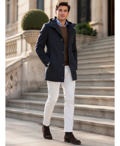Trench uomo con cappuccio, Blu -  Paul Miranda