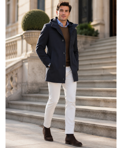 Trench uomo con cappuccio, Blu -  Paul Miranda