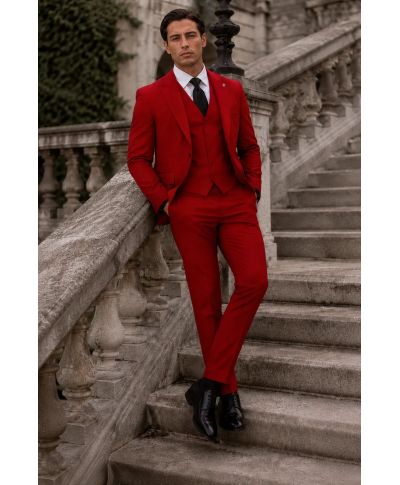 Abito uomo rosso, con gilet - Redon