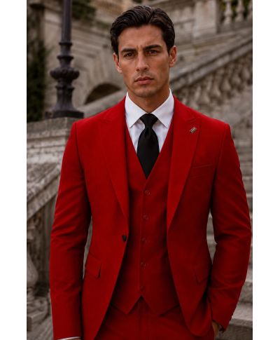 Abito uomo rosso, con gilet - Redon