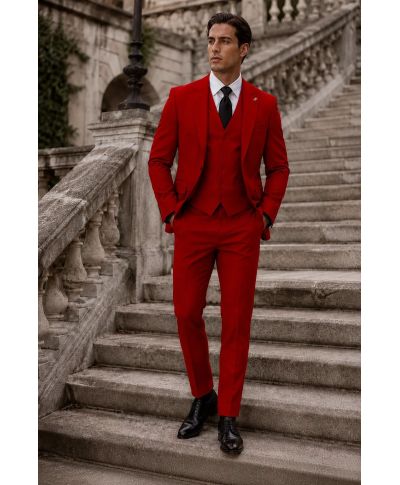 Abito uomo rosso, con gilet - Redon