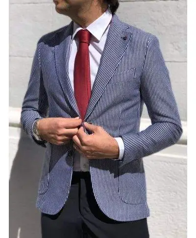Paul Miranda - Giacca uomo blu, righe bianche