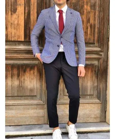 Paul Miranda - Giacca uomo blu, righe bianche