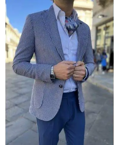 Paul Miranda - Giacca uomo blu, righe bianche