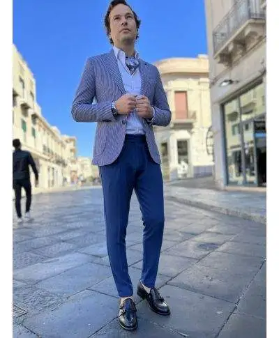 Paul Miranda - Giacca uomo blu, righe bianche