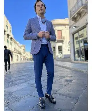 Paul Miranda - Giacca uomo blu, righe bianche