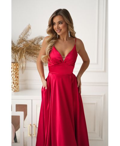 Abito Satinato da Cerimonia Rosso con Allacciatura Gorset – Ravenna