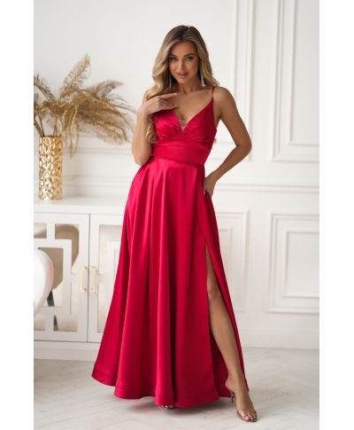 Abito Satinato da Cerimonia Rosso con Allacciatura Gorset – Ravenna