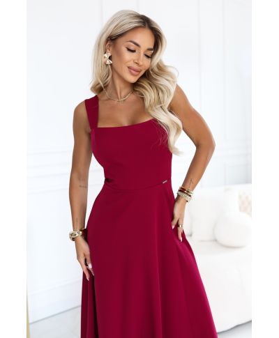 Vestito lungo bordeaux elegante con spacco – Abito da cerimonia - AURELIA - GOGOLFUN.IT