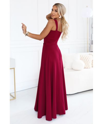 Vestito lungo bordeaux elegante con spacco – Abito da cerimonia - AURELIA - GOGOLFUN.IT