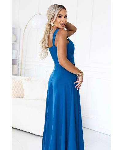 Vestito elegante da cerimonia - Blu Indaco - Lungo con Spacco – AURELIA - gogolfun.it