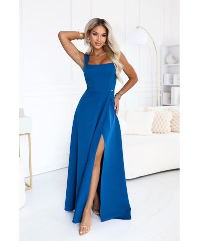 Vestito elegante da cerimonia - Blu Indaco - Lungo con Spacco – AURELIA - gogolfun.it