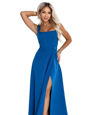 Vestito elegante da cerimonia - Blu Indaco - Lungo con Spacco – AURELIA - gogolfun.it