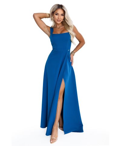 Vestito elegante da cerimonia - Blu Indaco - Lungo con Spacco – AURELIA - gogolfun.it