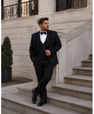 Smoking uomo nero, taglie confort - Rever in velluto - Cerimonia uomo taglie comode - Gogolfun.it