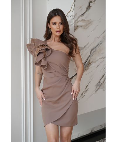 Vestito corto, tubino - colore cammello - Mono spalla