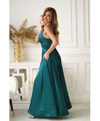 Vestito Lungo da Cerimonia Verde Smeraldo in Satin Brillante – Ravenna