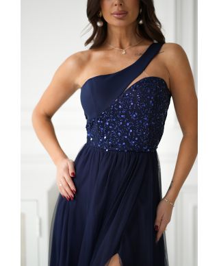 Vestito da cerimonia donna blu monospalla - Nia