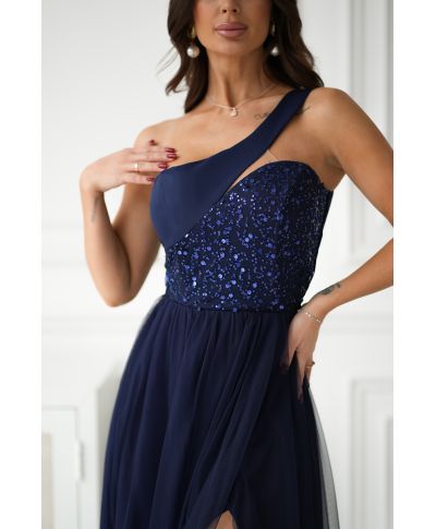 Vestito da cerimonia donna blu monospalla - Nia