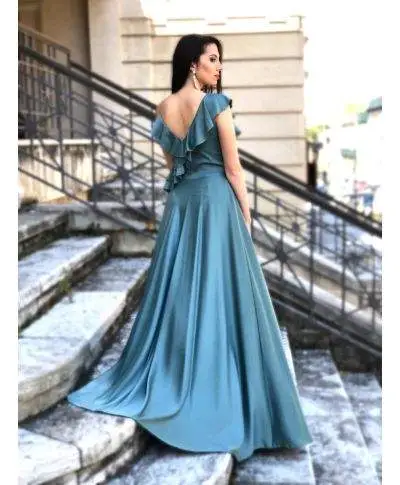 Vestito verde, lungo - Con balze - Spacco