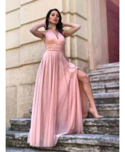 Vestito rosa, lungo - Con spacco
