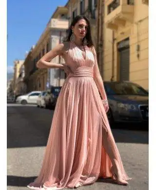 Vestito rosa, lungo - Con spacco