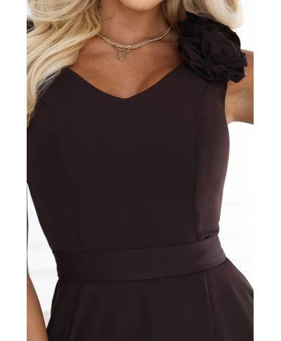 Abito lungo da sera elegante con spacco e rosa – marrone cioccolato – NAYLA - GOGOLFUN.IT