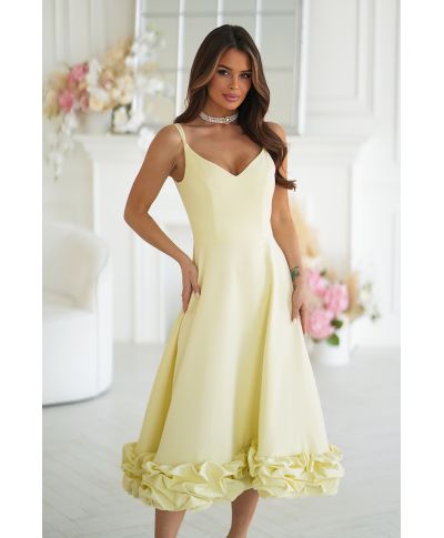 Vestito midi giallo - Spalline Sottili e balza floreale – Tessa