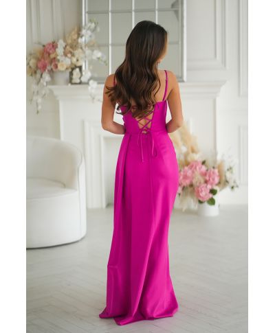 Abito Lungo Fucsia con Corsetto Geometrico e Spacco – Oriana