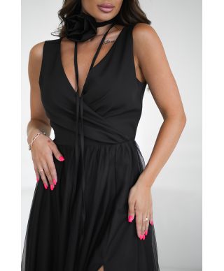 Abito elegante lungo - Spacco sulla gamba - Colore nero