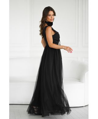 Abito elegante lungo - Spacco sulla gamba - Colore nero