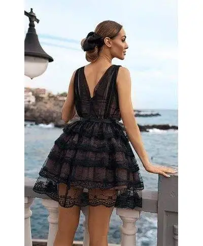 Vestito tulle corto - Nero - A palloncino