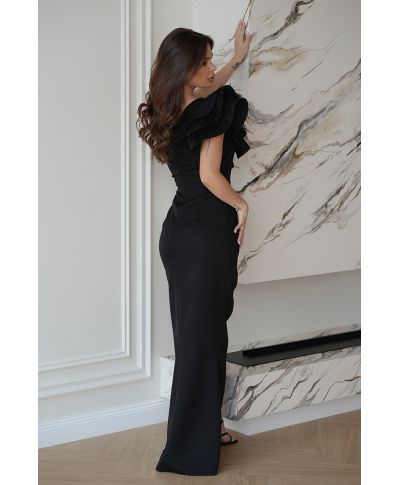 Abito elegante, lungo – Mono spalla - Colore nero - Fiora