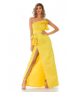 Vestito giallo - Elegante - Con spacco - Monospalla