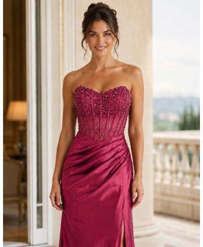Vestito elegante a sirena, bordeux - Kimolos - Vestiti diciottesimo e matrimoni - Gogolfun.it