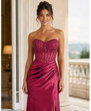 Vestito elegante a sirena, bordeux - Kimolos