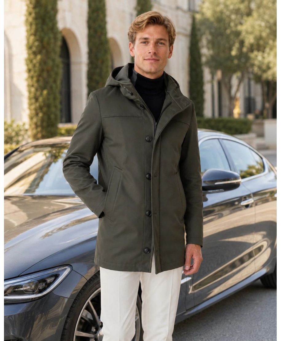 Trench verde militare - Con cappuccio - Gogolfun.it