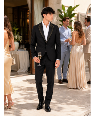 Smoking uomo nero particolare, rever con pietre oro -  George - Gogolfun.it