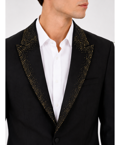 Smoking uomo nero particolare, rever con pietre oro -  George - Gogolfun.it