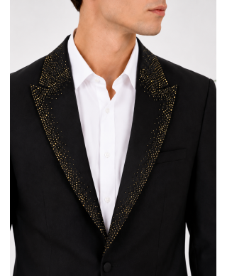 Smoking uomo nero particolare, rever con pietre oro -  George - Gogolfun.it