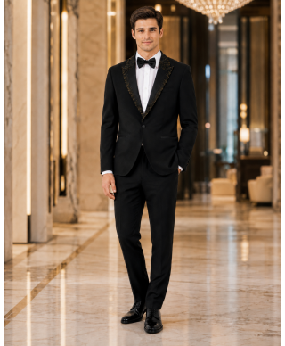 Smoking uomo nero particolare, rever con pietre oro -  George - Gogolfun.it