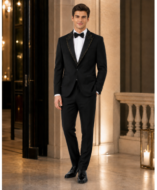 Smoking uomo nero particolare, rever con pietre oro -  George - Gogolfun.it