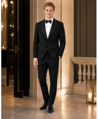 Smoking uomo nero particolare, rever con pietre oro -  George