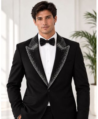 Smoking Uomo nero particolare, con strass argento - Best Price - Modello George